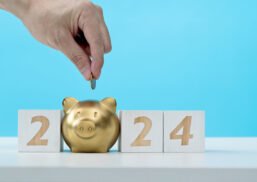 2024 new year and piggy bank on the table